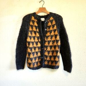 Gorgeous Vintage Italian Mohair Fuzzy Wool Knit Cardigan
